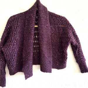 Vtg Y2K Express Sweater Shrug Bolero Size XS Purple Sequins Whimsigoth Fairy